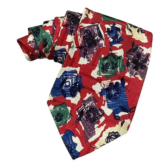 Hickey Freeman Necktie‎ Floral USA Handsewn Italian Silk Multicolor Men's Tie - Picture 1 of 9